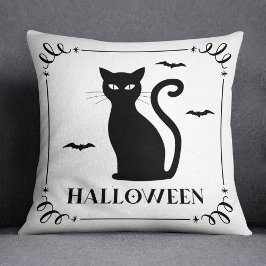 Black Cat Halloween Typografie Kissen