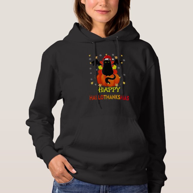 Black Cat Halloween und frohe Weihnachts Happy Hal Hoodie (Vorderseite)