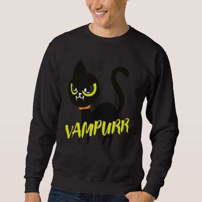 Black Cat Halloween Vampurr I Fun Vampire Cat Cost Sweatshirt (Vorderseite)