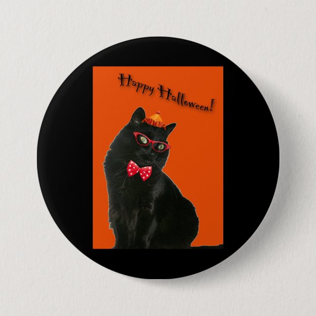Black Cat Happy Halloween Button/Abzeichen Button (Vorderseite)