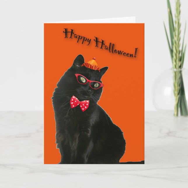 Black Cat Happy Halloween Card Karte (Vorderseite)
