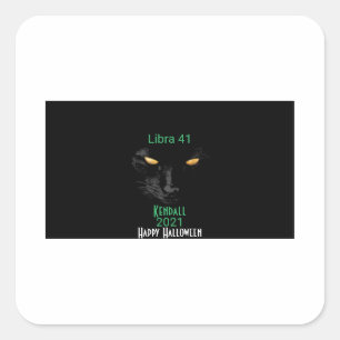 Black Cat Happy Halloween horizontal Quadratischer Aufkleber