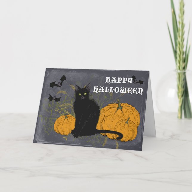 Black Cat Happy Halloween Karte (Vorderseite)