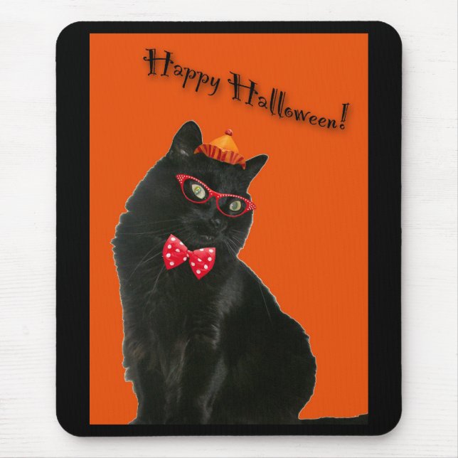 Black Cat Happy Halloween Mousepad (Vorne)