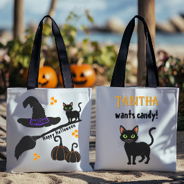 Black Cat Happy Halloween Personalisiert Tote Bag