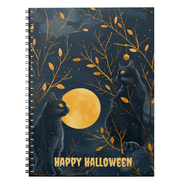 Black Cat Happy Halloween Spiral Notebook Notizblock (Vorderseite)