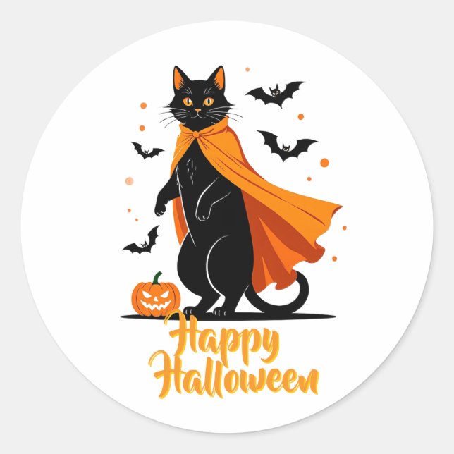 Black Cat Happy Halloween Sticker (Vorderseite)