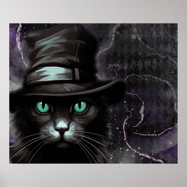 Black Cat Hat Raute Alkohol Tinte Poster (Vorne)
