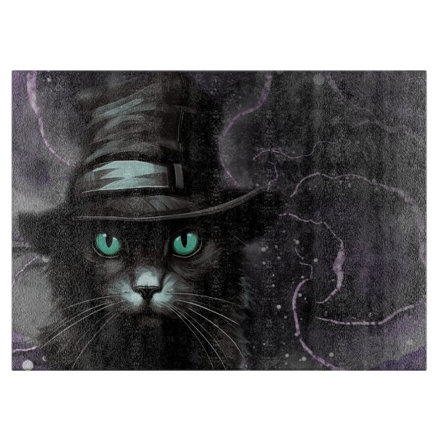 Black Cat Hat Raute Alkohol Tinte Schneidebrett (Vorderseite)