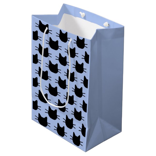 Black Cat Head Silhouette Wiederholen Muster Gesch Mittlere Geschenktüte (Vorderseite Schrägansicht)