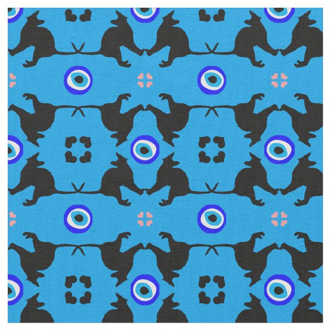 Black Cat, Heart & Evil Eye trendige Mode Stoff (Nahaufnahme)