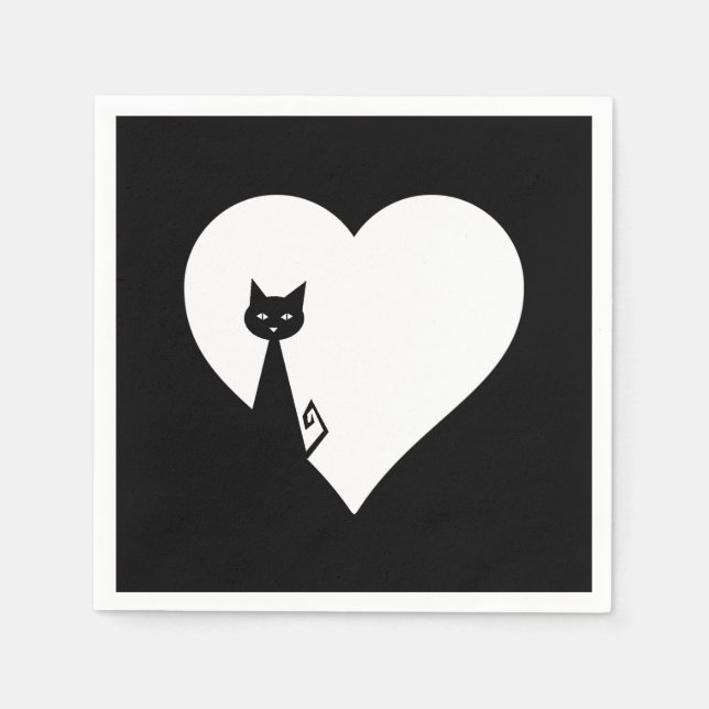 Black Cat Heart Napkins Serviette (Vorderseite)