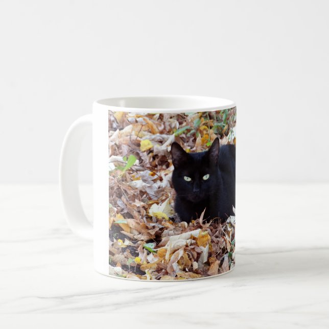 Black Cat Herbst Foto Klassische weiße Tasse (Vorderseite Links)