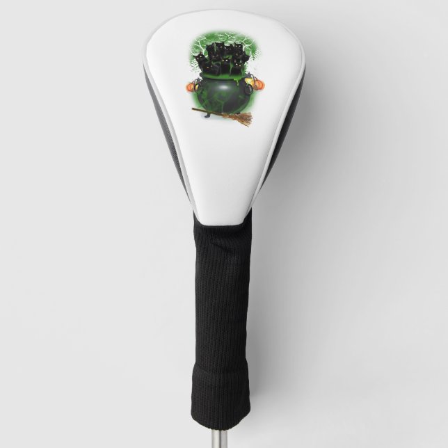Black Cat Hexe Halloween-Hemd Golf Headcover (Vorderseite)