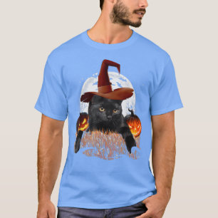 Black Cat Hexe Happy Halloween Evil Pumpkin Trick T-Shirt