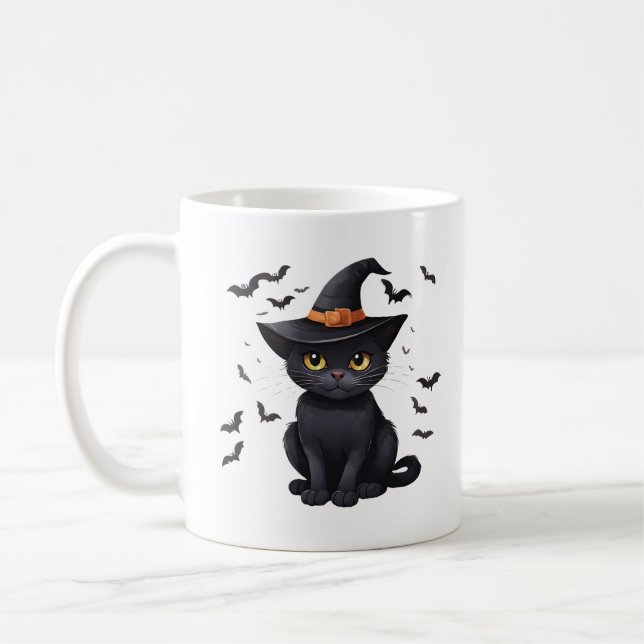 Black Cat Hexen Halloween Fall Spooky Niedlich Kaffeetasse (Links)