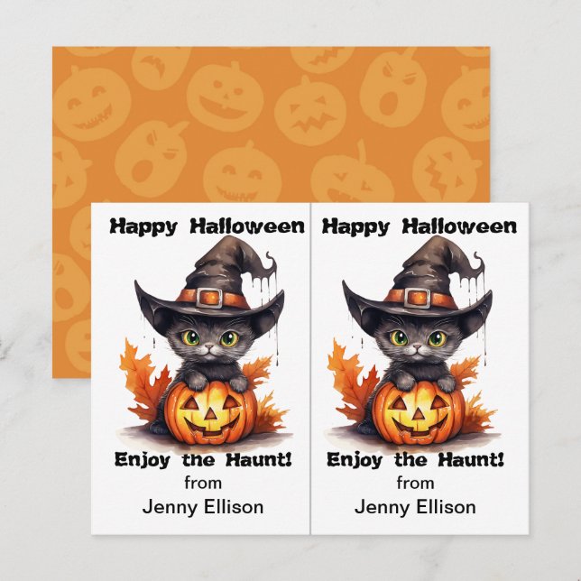 Black Cat Hexenhut School Party Halloween Card Postkarte (Vorne/Hinten)