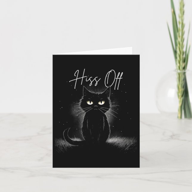 Black Cat Hiss off Männer Frauen Meow Cat Lover Ha Karte (Vorderseite)