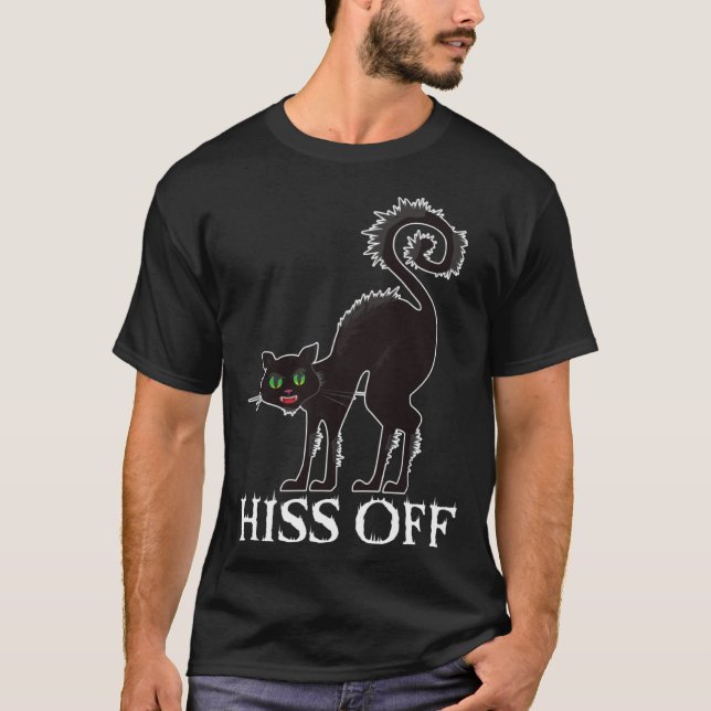 Black Cat Hiss Off Meow Angry Black Cat Kitty T-Shirt (Vorderseite)