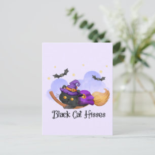 Black Cat Hisses - Halloween Hexenkatze Postkarte
