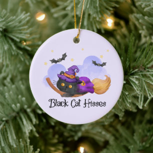 Black Cat Hisses Keramik Ornament