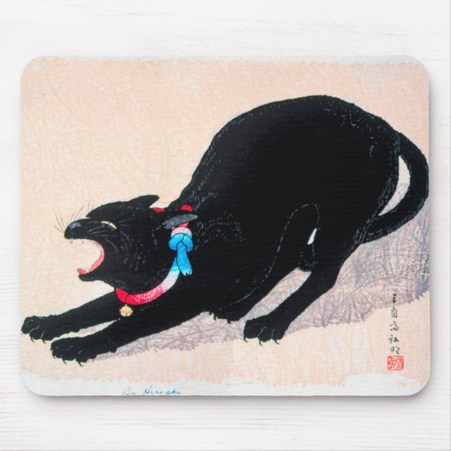 Black Cat Hissing Fine Art von Hiroaki Takahashi Mousepad (Vorne)