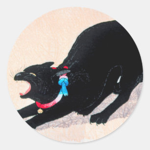 Black Cat Hissing Fine Art von Hiroaki Takahashi Runder Aufkleber