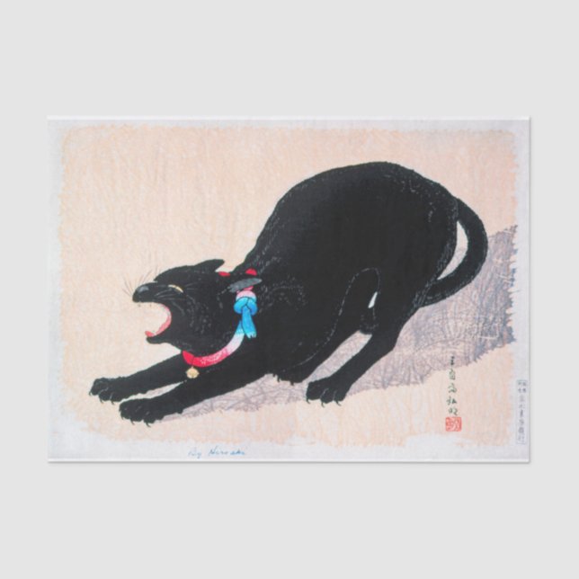 Black Cat Hissing Fine Art von Hiroaki Takahashi Seidenpapier (Vorderseite)
