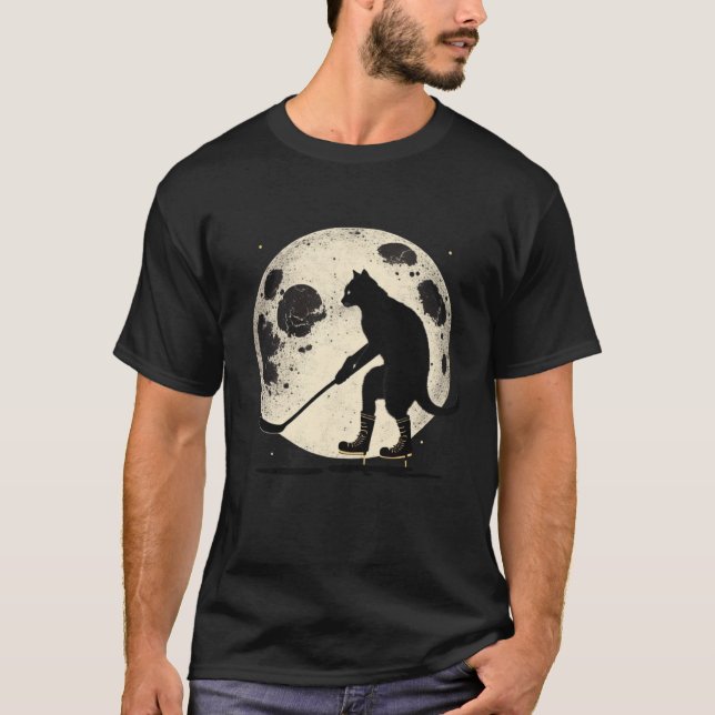 Black Cat Hockey Moon Graphic Tees Men Women Boys  (Vorderseite)