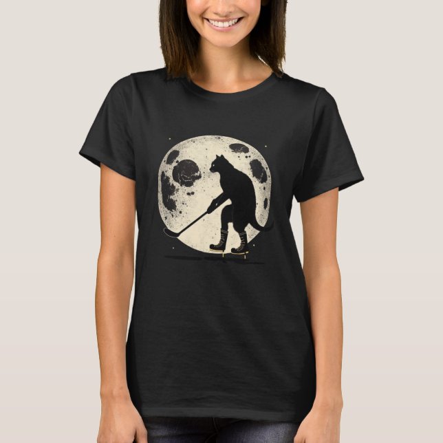 Black Cat Hockey Moon Graphic Tees Men Women Boys  (Vorderseite)