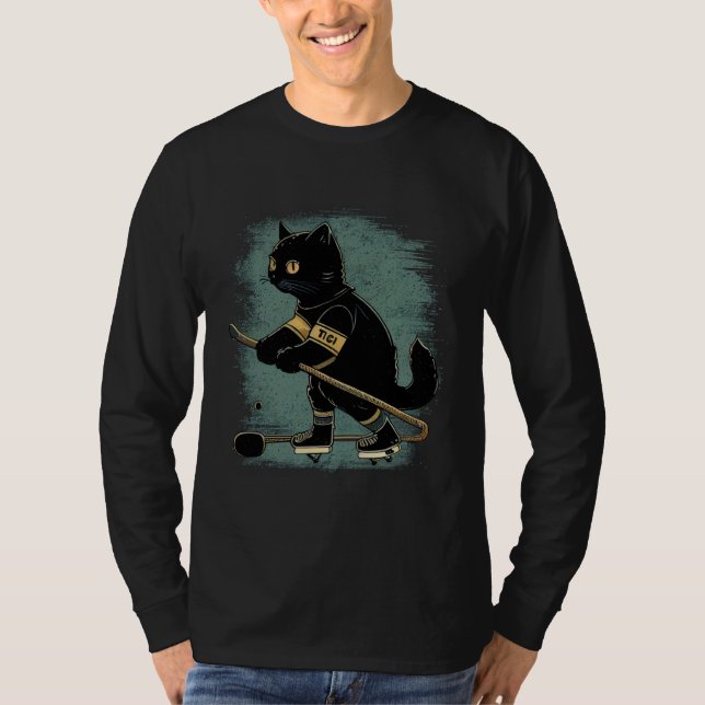 Black Cat Hockey Retro Graphic Tees Men Women Boys (Vorderseite)