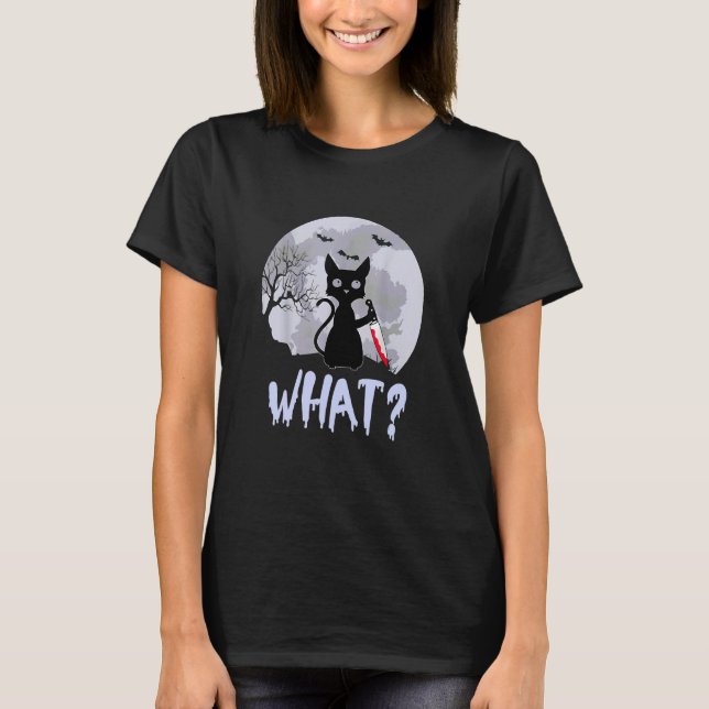 Black Cat Holding Knife What Cat Owner T-Shirt (Vorderseite)