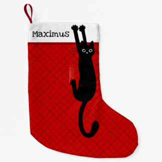 Black Cat Holding On Funny Christmas Stocking Kleiner Weihnachtsstrumpf