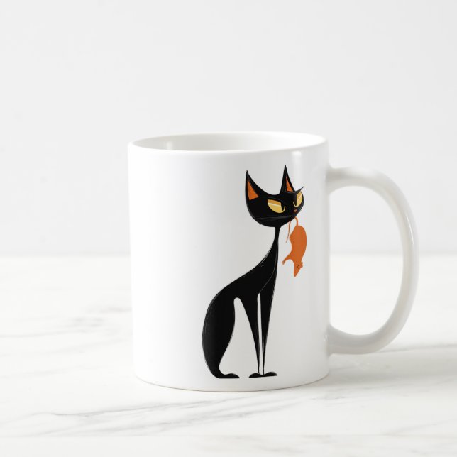 Black Cat Holding Orange Rat Kaffeetasse (Rechts)