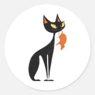 Black Cat Holding Orange Rat Runder Aufkleber