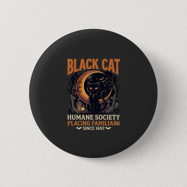Black Cat Humane Society Halloween Halbmond L Button (Vorderseite)