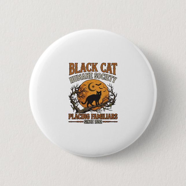 Black Cat Humane Society Halloween Vollmond Fleder Button (Vorderseite)