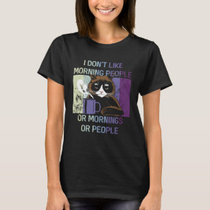 Black Cat I Hate Mornings und People Introvertiert T-Shirt