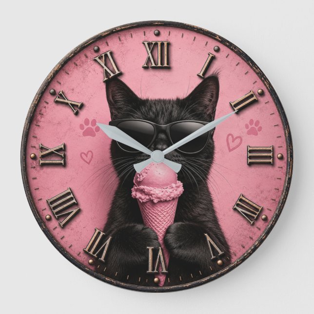 Black Cat Ice Cream  Große Wanduhr (Vorderseite)