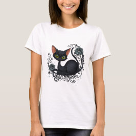 Black Cat in a Flower Cradle T-Shirt