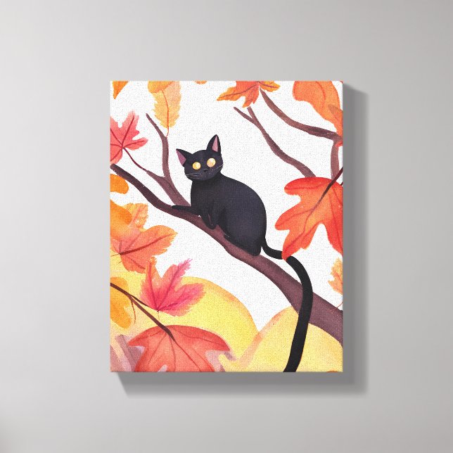 Black Cat in a Tree | Fall Autumn Spooky Cute Leinwanddruck (Vorderseite)