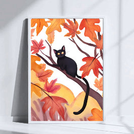Black Cat in a Tree | Fall Autumn Spooky Cute Poster