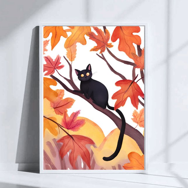 Black Cat in a Tree | Fall Autumn Spooky Cute Poster (Von Creator hochgeladen)