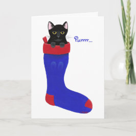 Black Cat in Blue Christmas Strumpf Cards Feiertagskarte