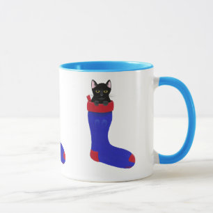 Black Cat in Blue Christmas Strumpf Tasse