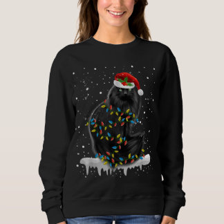 Black Cat in Christmas Lights Funny Xmas Cat Mama  Sweatshirt