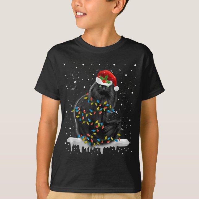 Black Cat in Christmas Lights Funny Xmas Cat Mama  T-Shirt (Vorderseite)