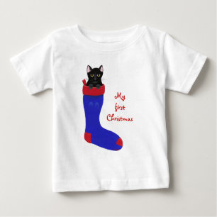 Black Cat in Christmas Strumpf Erster Weihnachtsfe Baby T-shirt