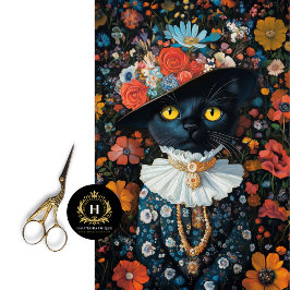 Black Cat in Dress & Hat Decoupage Seidenpapier