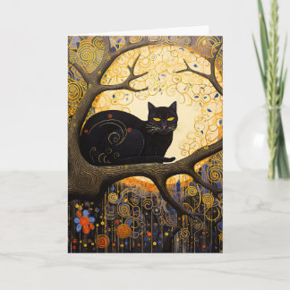 Black Cat in Golden Wirbel Card Karte